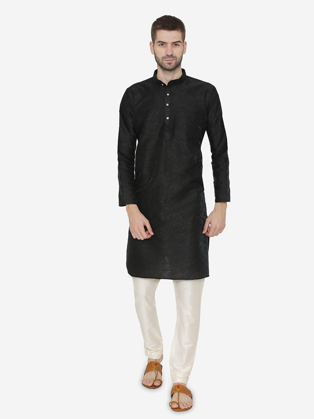 

Wintage Men Black Self Design Kurta with Churidar