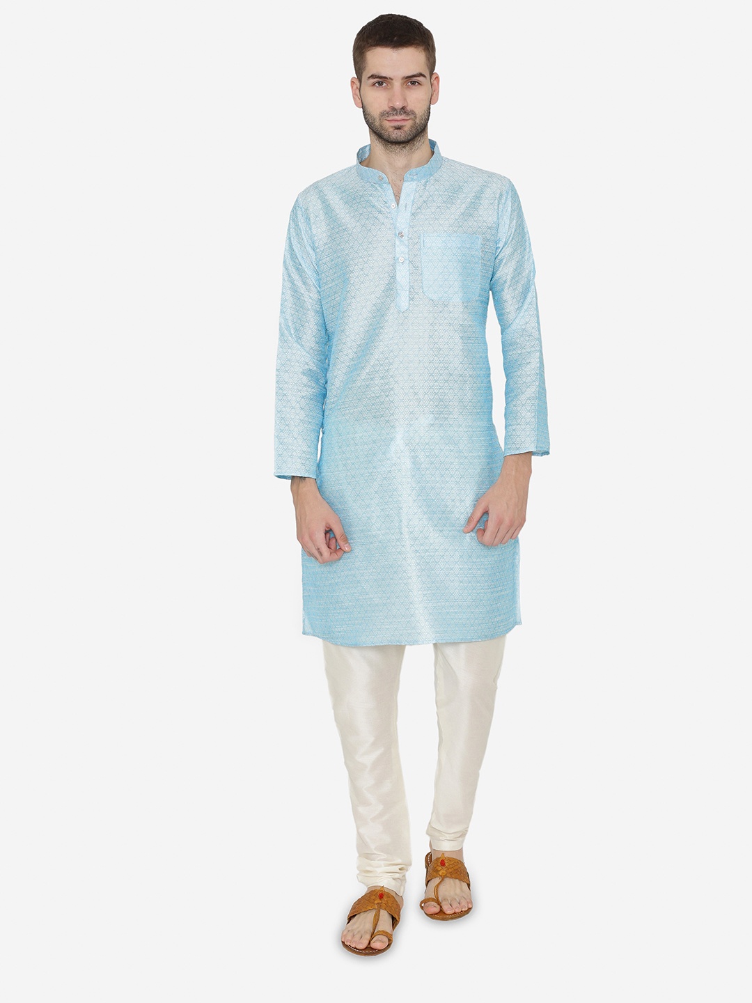 

Wintage Men Blue & Off-White Self Design Kurta with Churidar