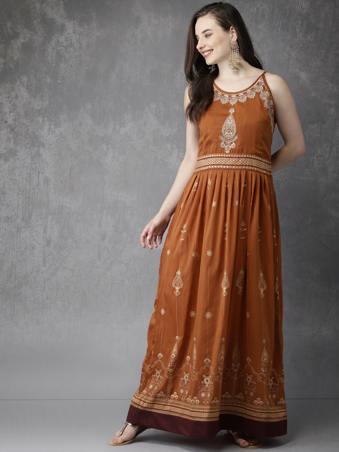 

Anouk Women Rust Brown Printed A-Line Kurta