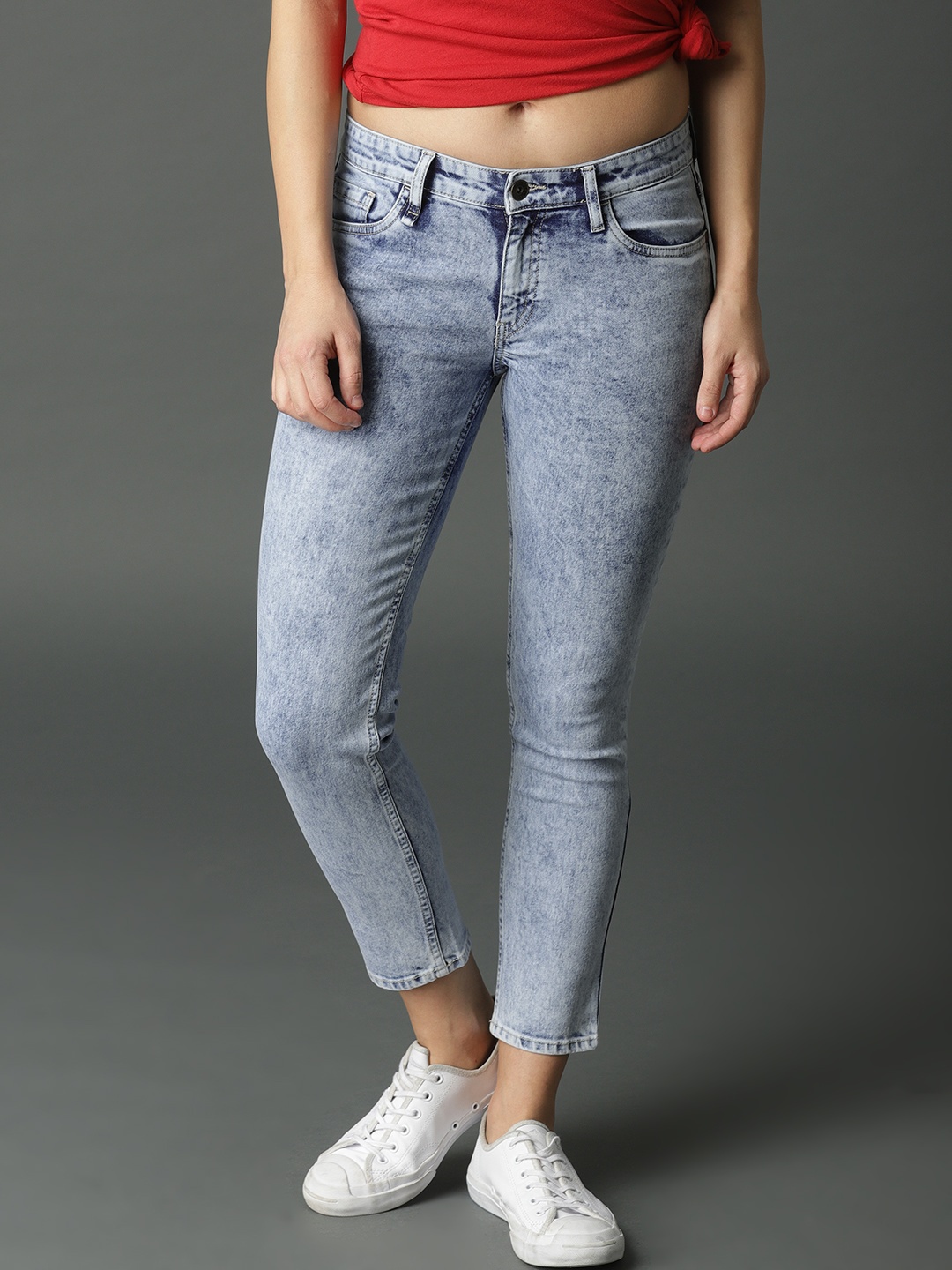 

Roadster Women Blue Skinny Fit Mid-Rise Clean Look Stretchable Cropped Jeans