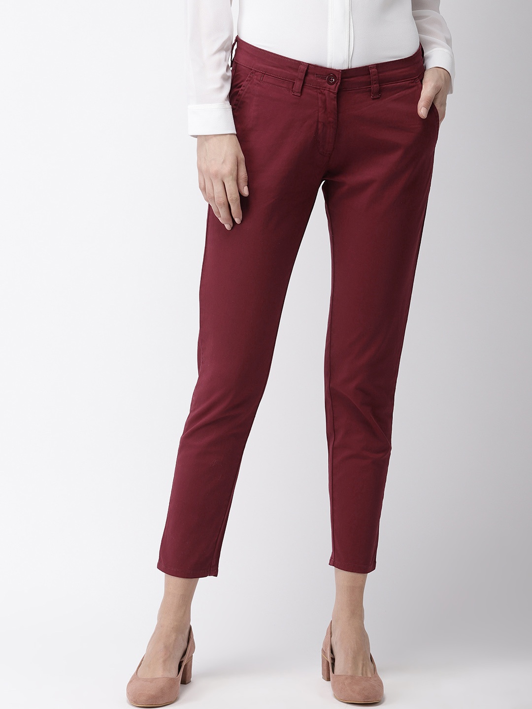 

Mast & Harbour Women Maroon Regular Fit Solid Cropped Chinos