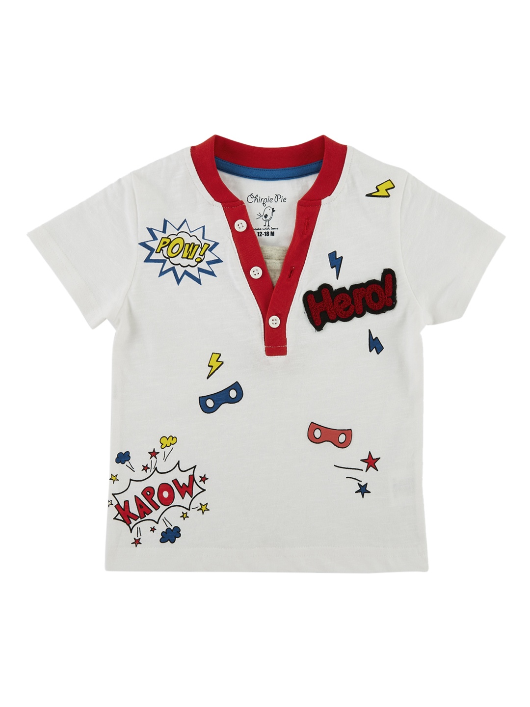 

Chirpie Pie by Pantaloons Boys White Printed Henley Neck T-shirt
