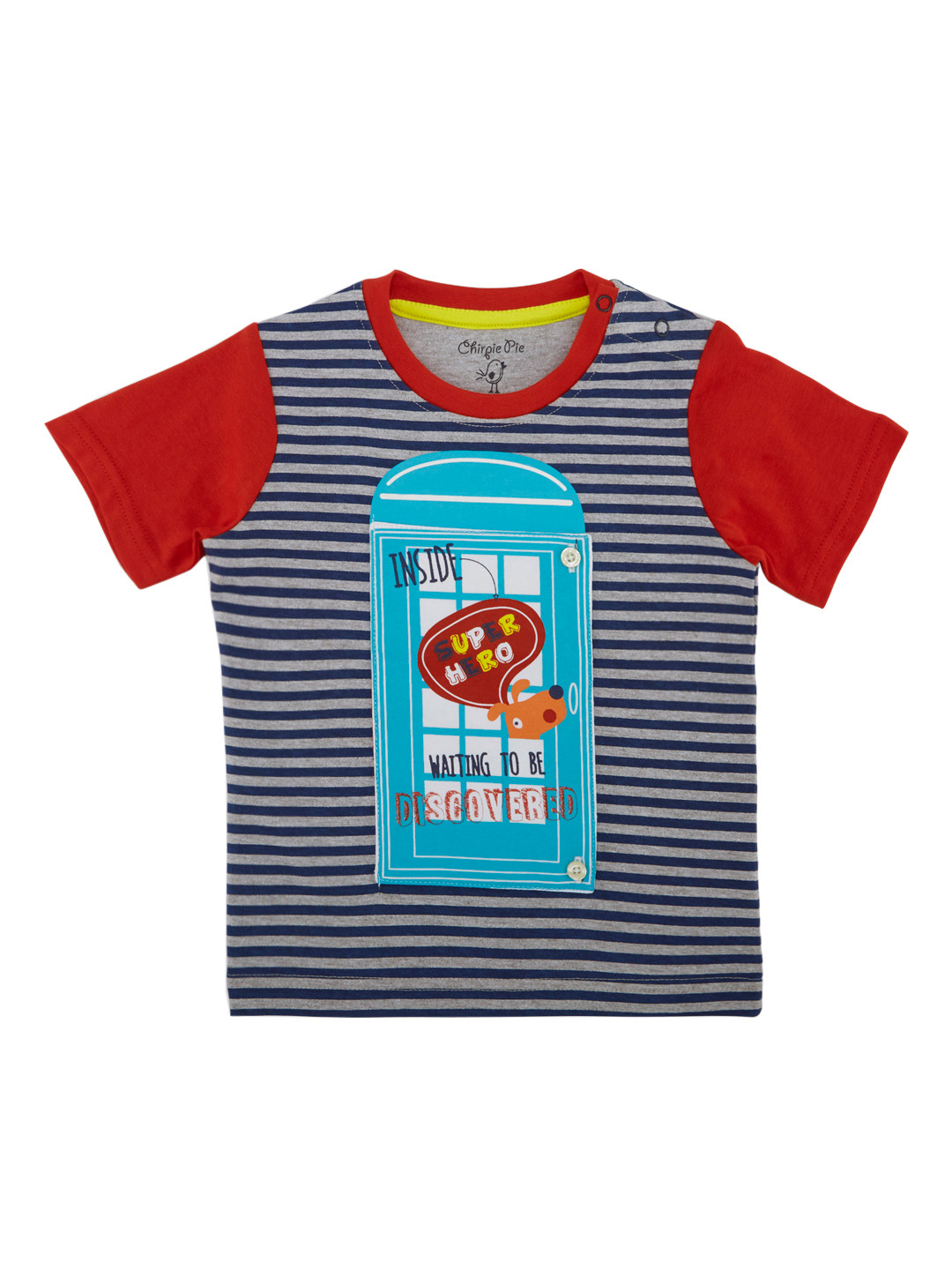 

Chirpie Pie by Pantaloons Boys Navy Blue & Grey Striped Round Neck T-shirt