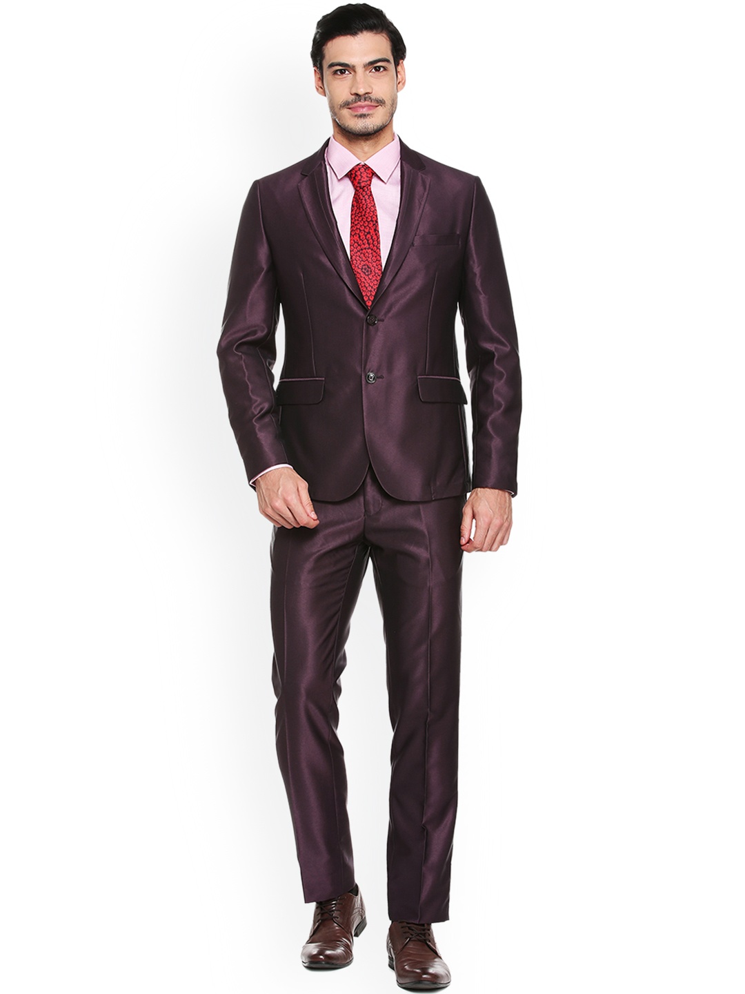 

V Dot Men Maroon Single Breasted Slim Fit Suit