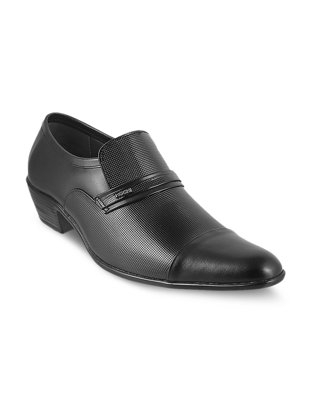 

Mochi Men Black Formal Leather Slip-On Shoes