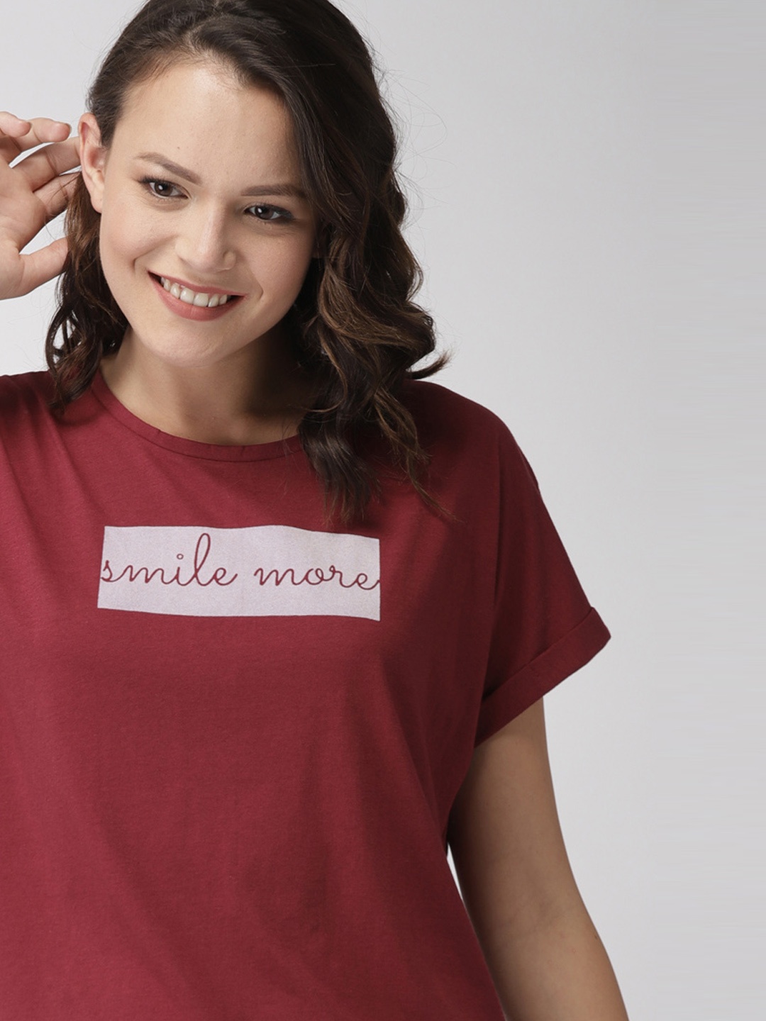 

Mast & Harbour Women Maroon Printed Round Neck T-shirt