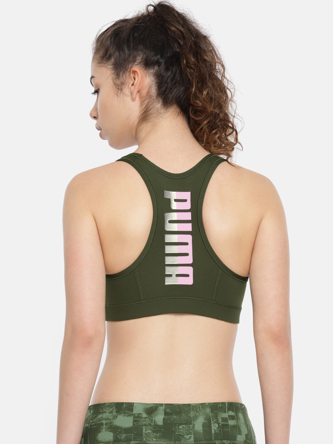 

Puma Olive Green Solid Lightly Padded Sports Bra 51699804