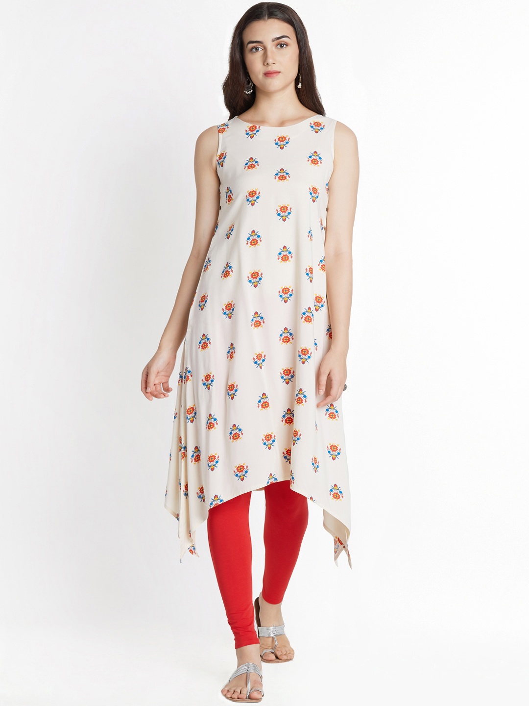 

RANGMANCH BY PANTALOONS Women Off-White Printed A-Line Kurta