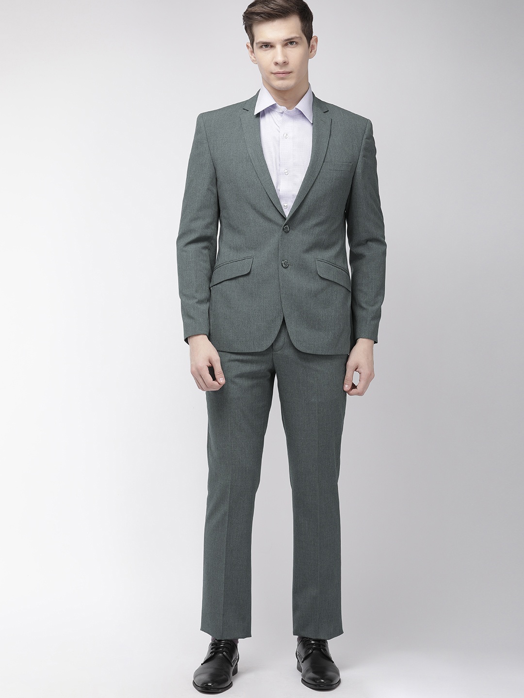 

Park Avenue Men Grey Melange Solid Super Slim Fit Single-Breasted Formal Suit