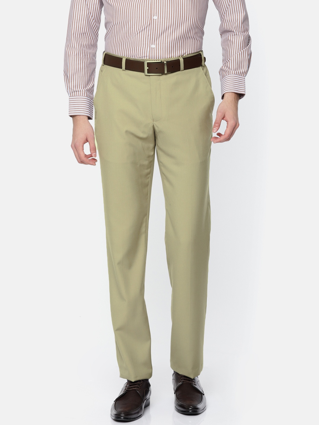 

Park Avenue Men Beige Super Slim Fit Solid Formal Trousers