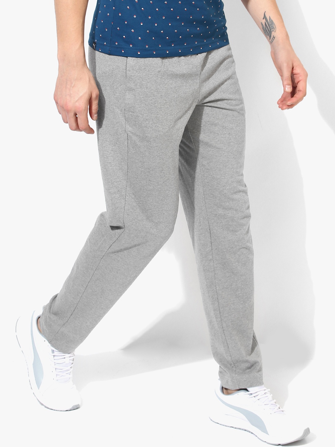 

Puma Men Grey Melange Straight Fit Zippered Jersey Solid Track Pants