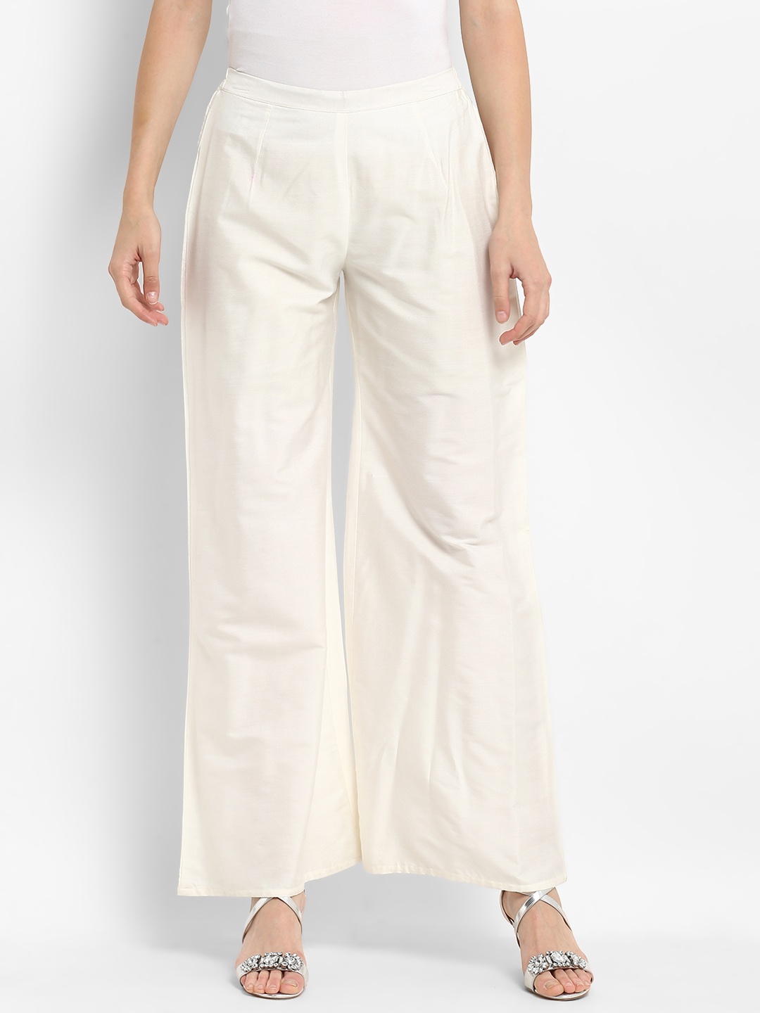 

Abhishti Women Off-White Solid Flared Palazzos
