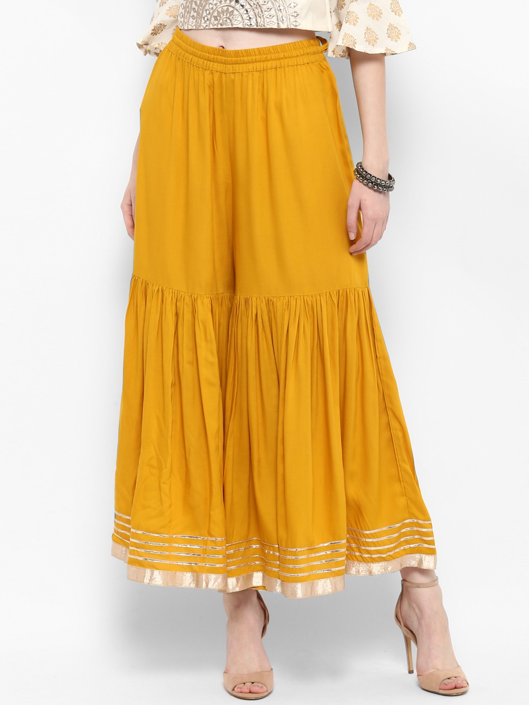 

Varanga Mustard Solid Palazzo With Gota Border