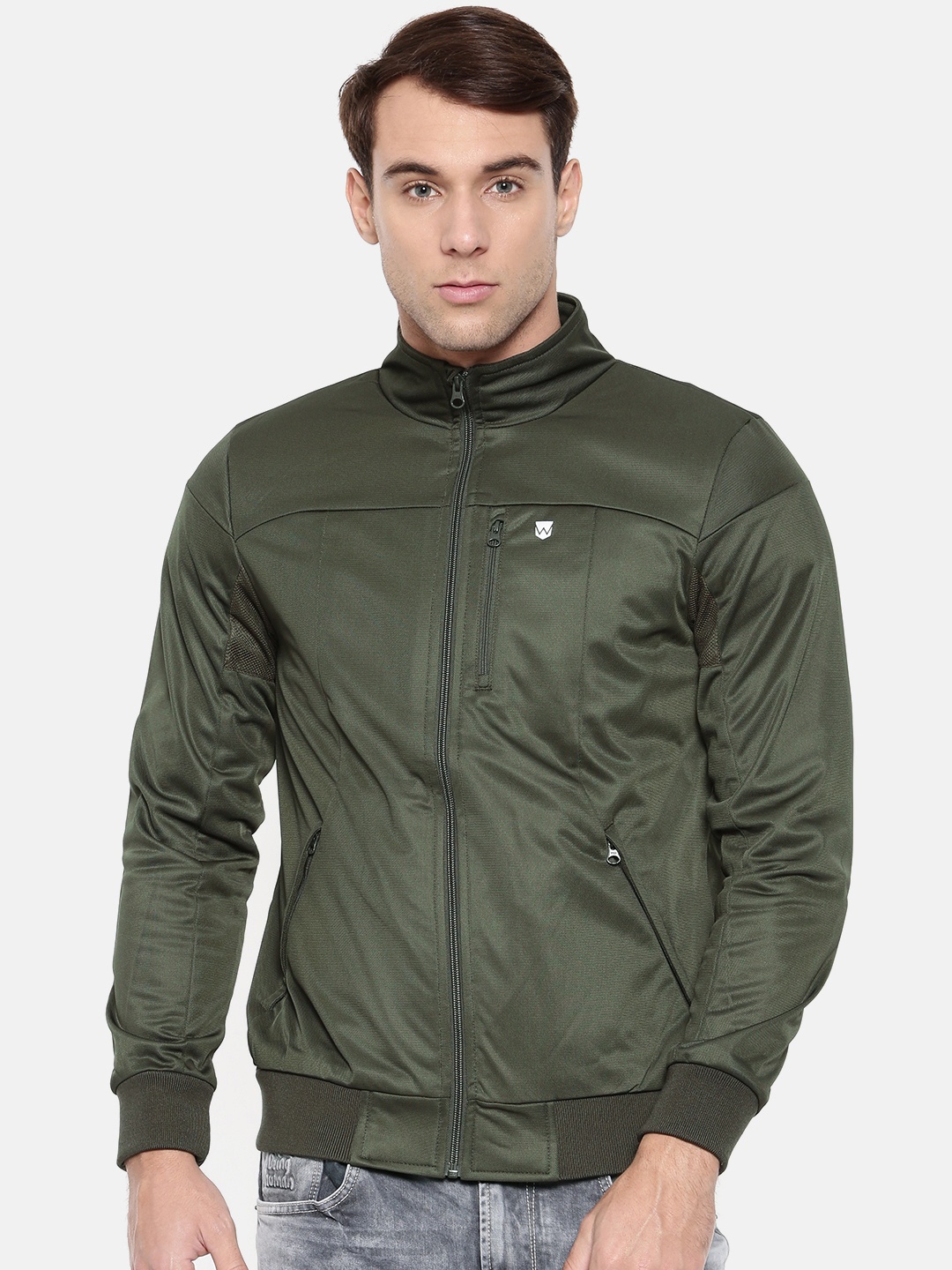 

Wrangler Men Olive Green Solid Slim Fit Bomber Slim Fit Jacket