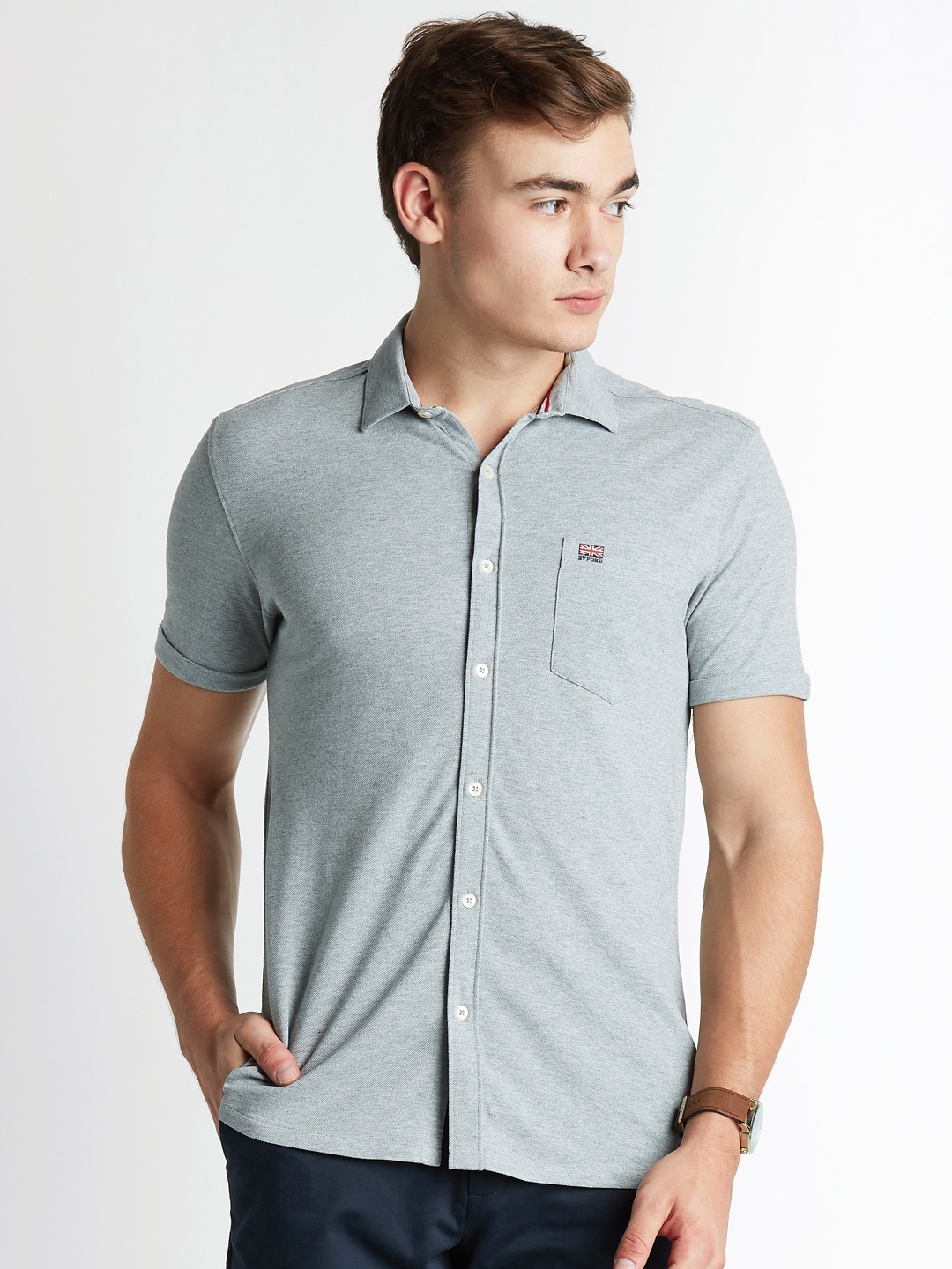 

BYFORD by Pantaloons Men Grey Melange Solid Shirt
