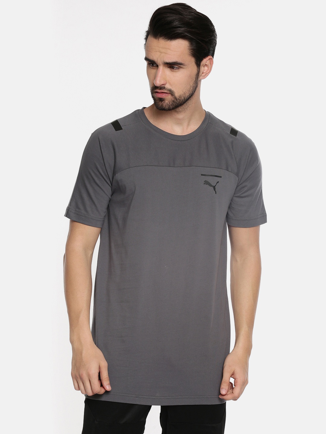 

Puma Men Grey Solid Pure Cotton T-shirt