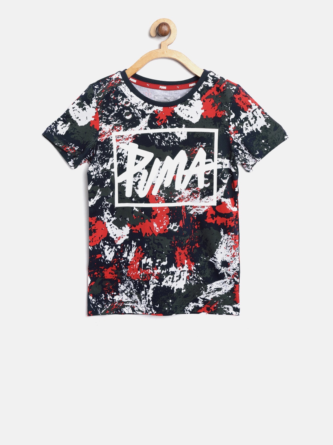 

Puma Boys Navy Blue Printed Round Neck Style Graphic AOP Pure Cotton T-shirt