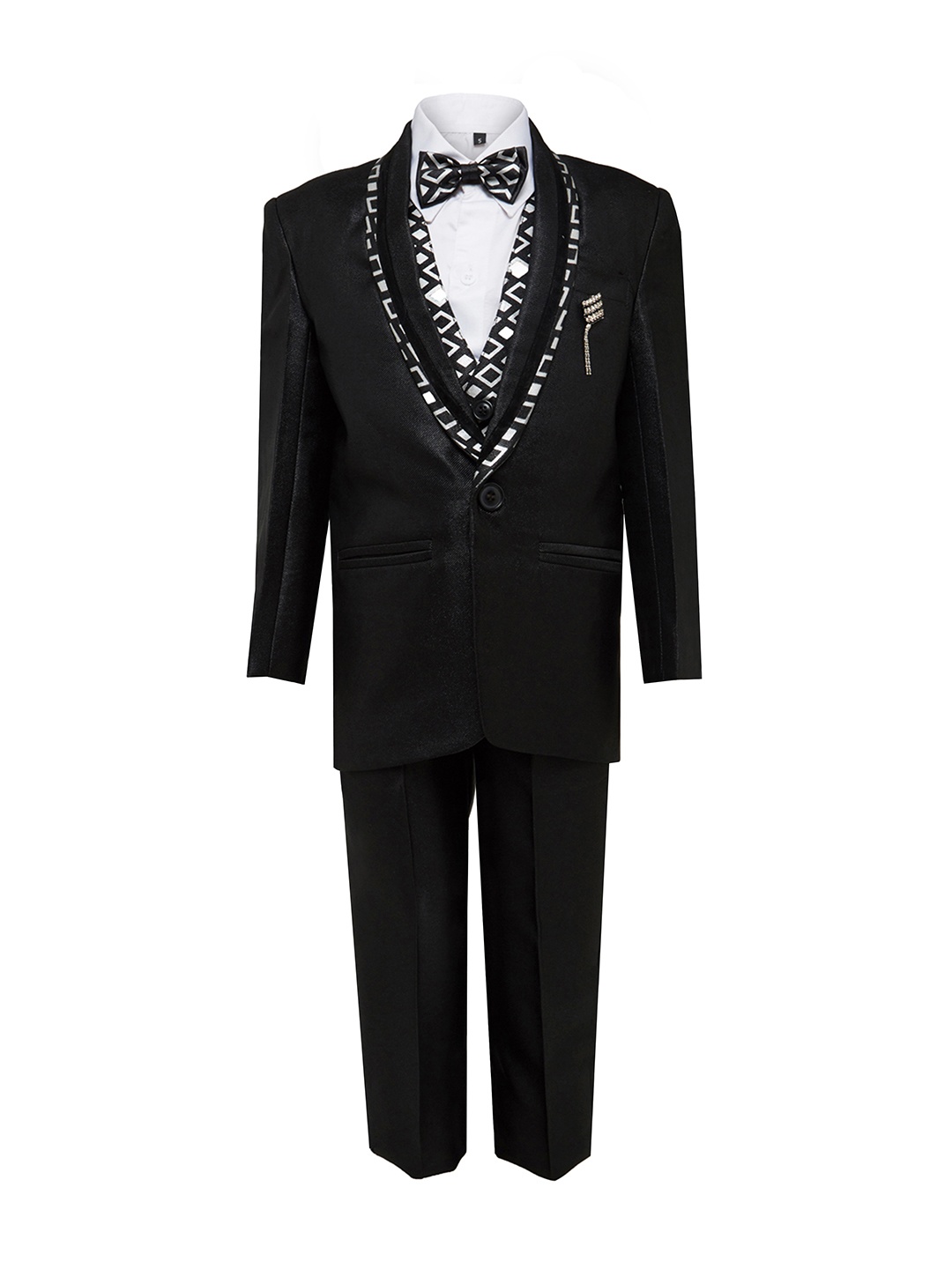 

Jeetethnics Boys Black & White Solid Coat with Trousers