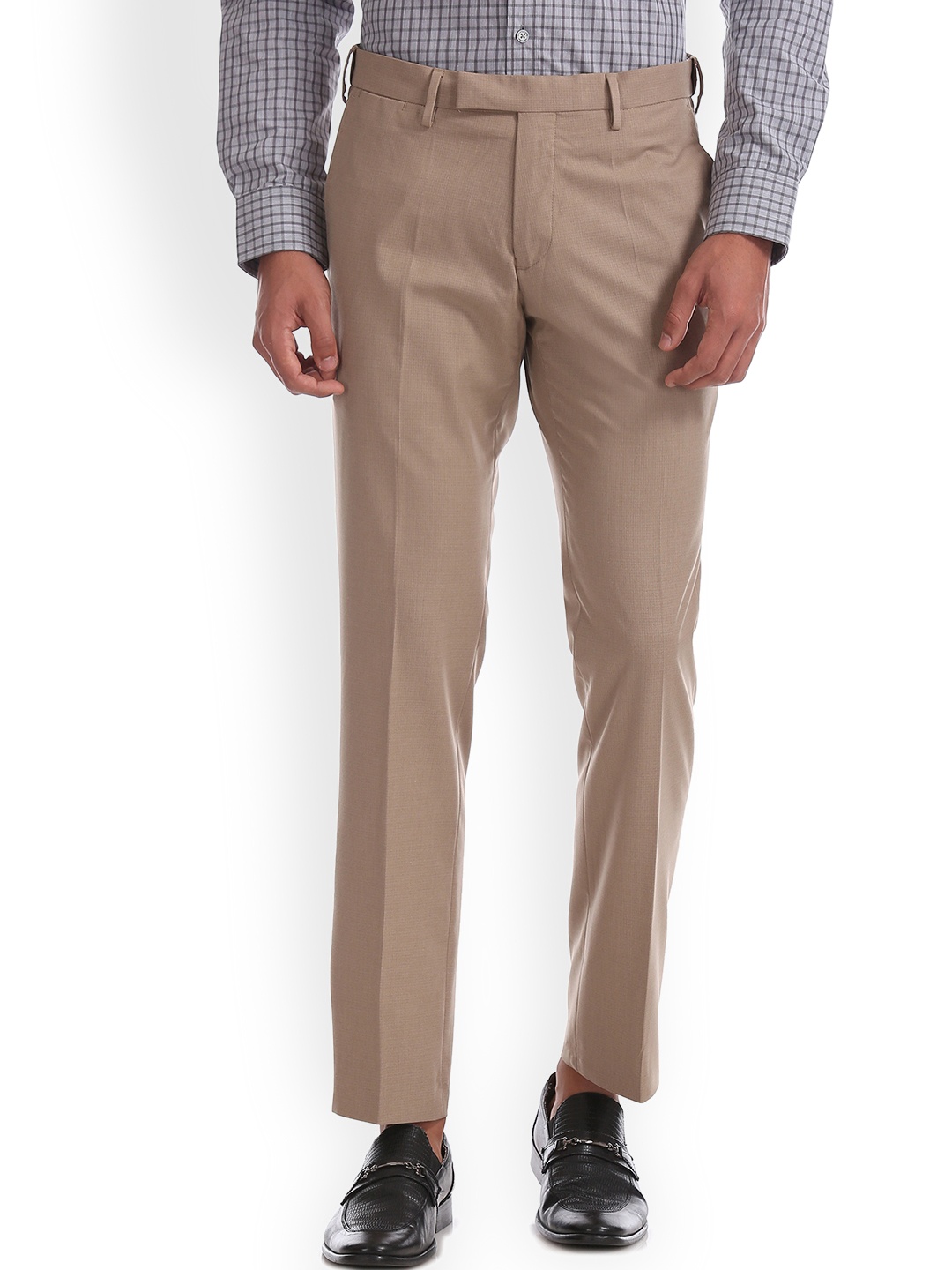 

U.S. Polo Assn. Men Beige Slim Fit Self Design Regular Trousers