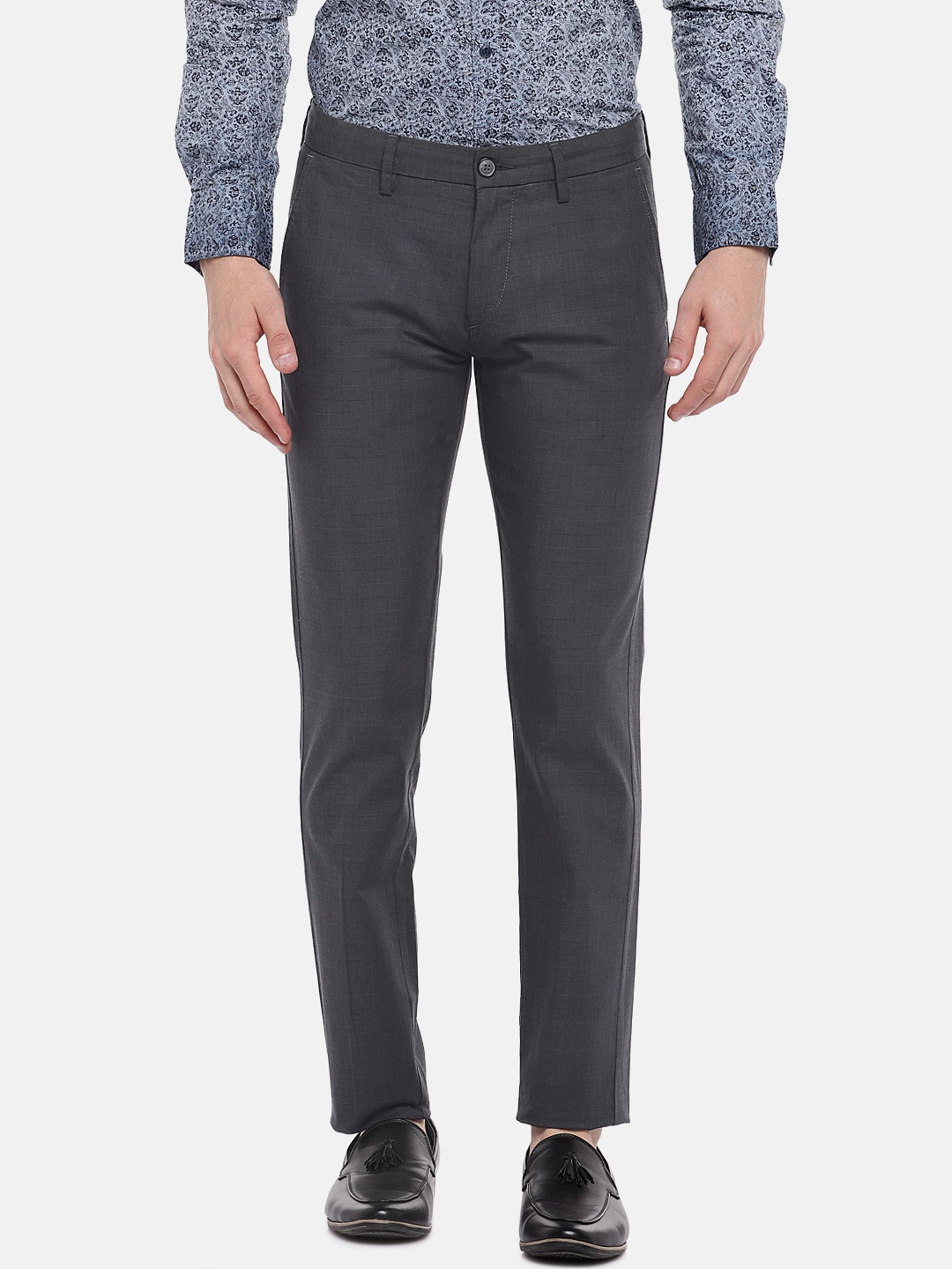 

U.S. Polo Assn. Men Charcoal Slim Fit Checked Regular Trousers