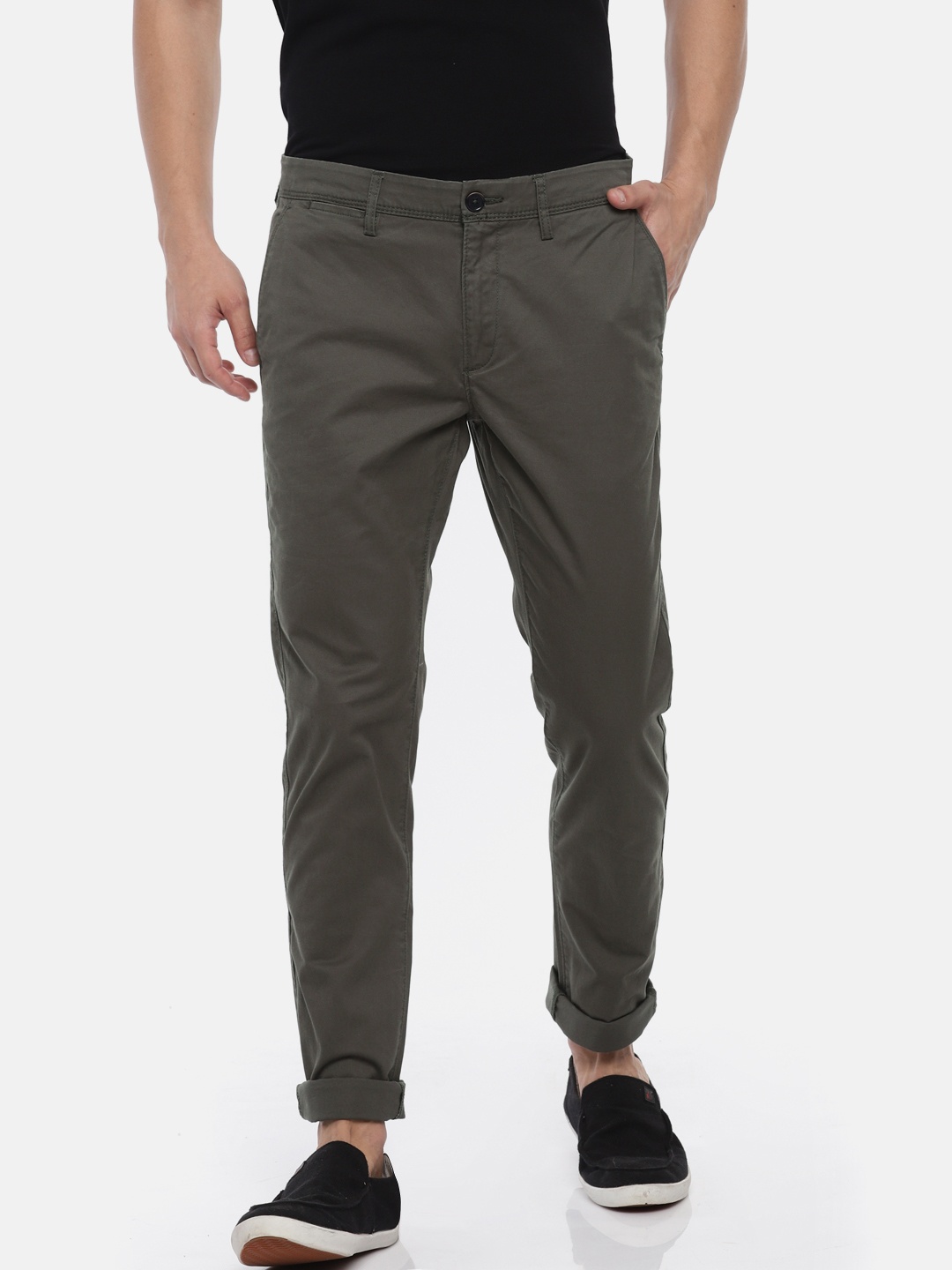 

U.S. Polo Assn. Men Olive Green Austin Trim Slim Fit Solid Chinos