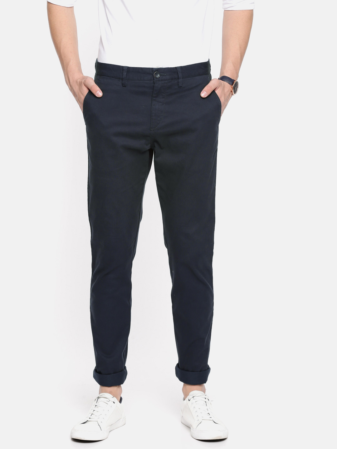 

U.S. Polo Assn. Men Navy Blue Slim Fit Solid Chinos