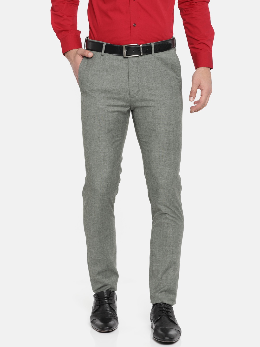 

U.S. Polo Assn. Men Grey Slim Fit Solid Formal Trousers