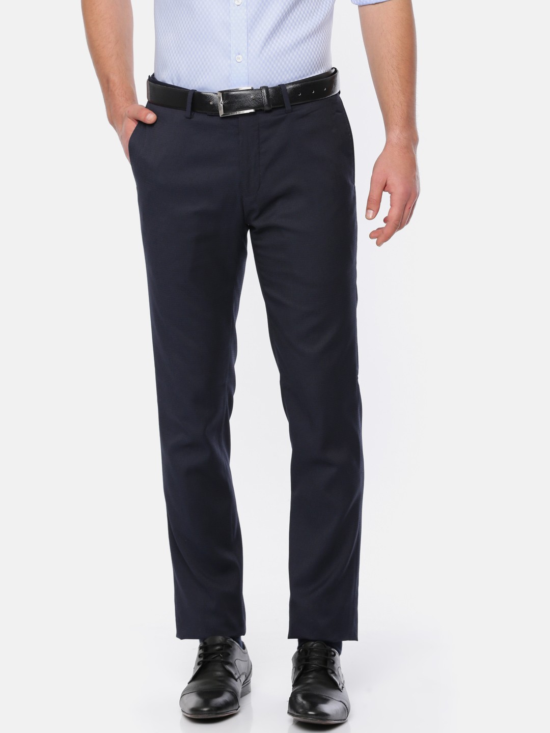 

U.S. Polo Assn. Men Navy Slim Fit Solid Formal Trousers, Navy blue