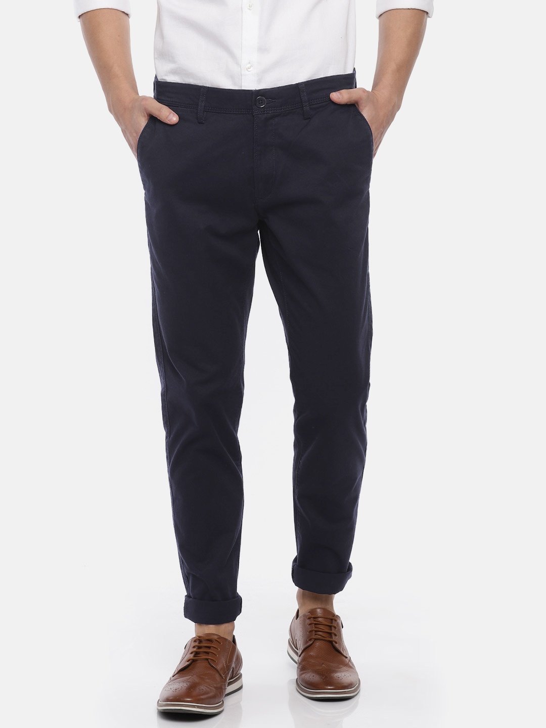 

U.S. Polo Assn. Men Navy Blue Austin Trim Slim Fit Solid Chinos