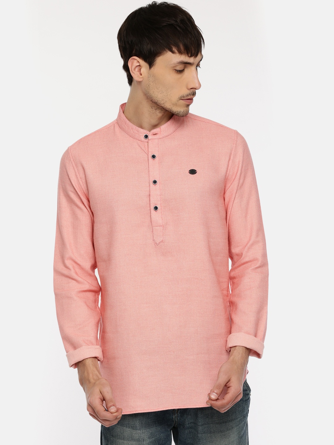 

The Indian Garage Co Men Pink Solid Straight Kurta