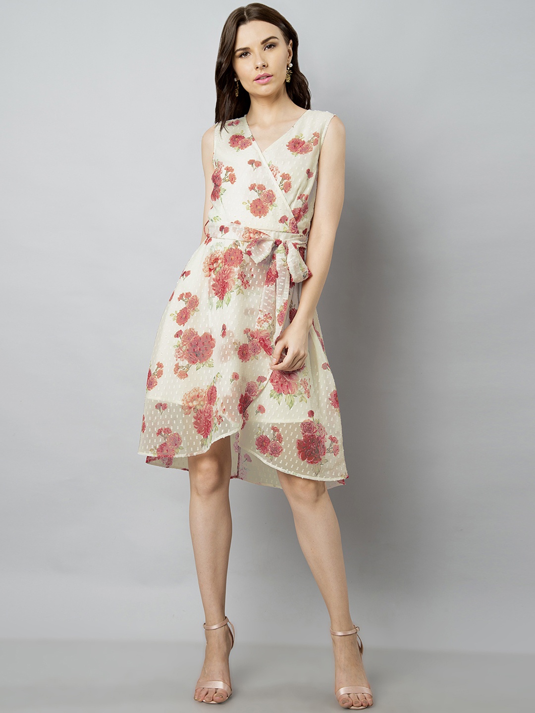 

FabAlley Women White Printed Wrap Dress