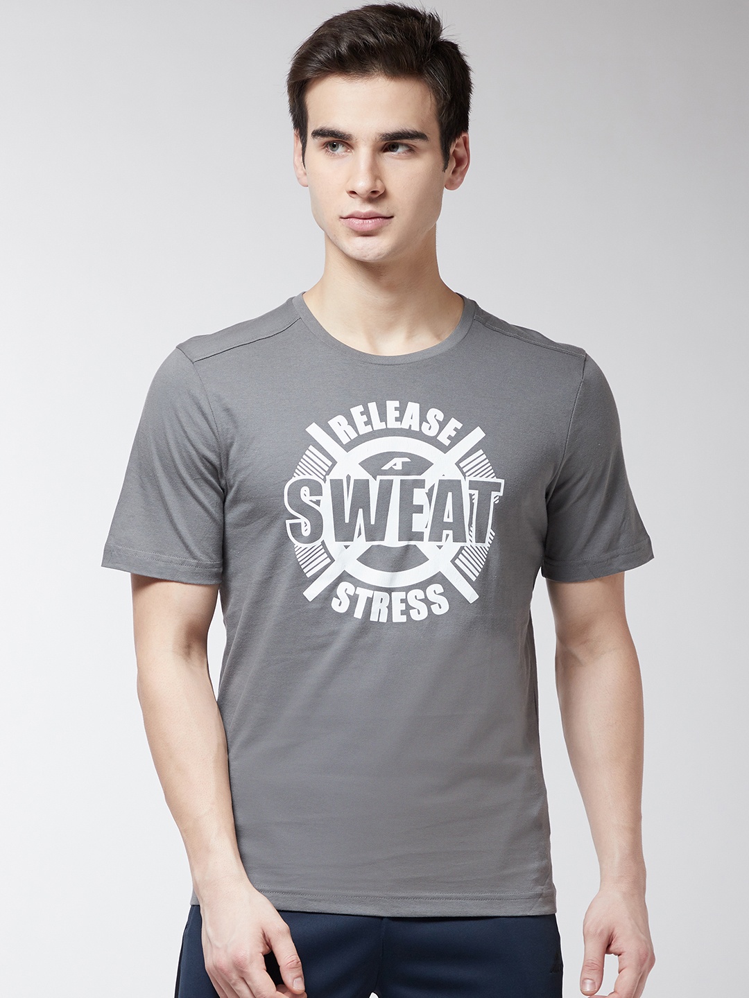 

Alcis Men Taupe Printed Round Neck Training T-shirt