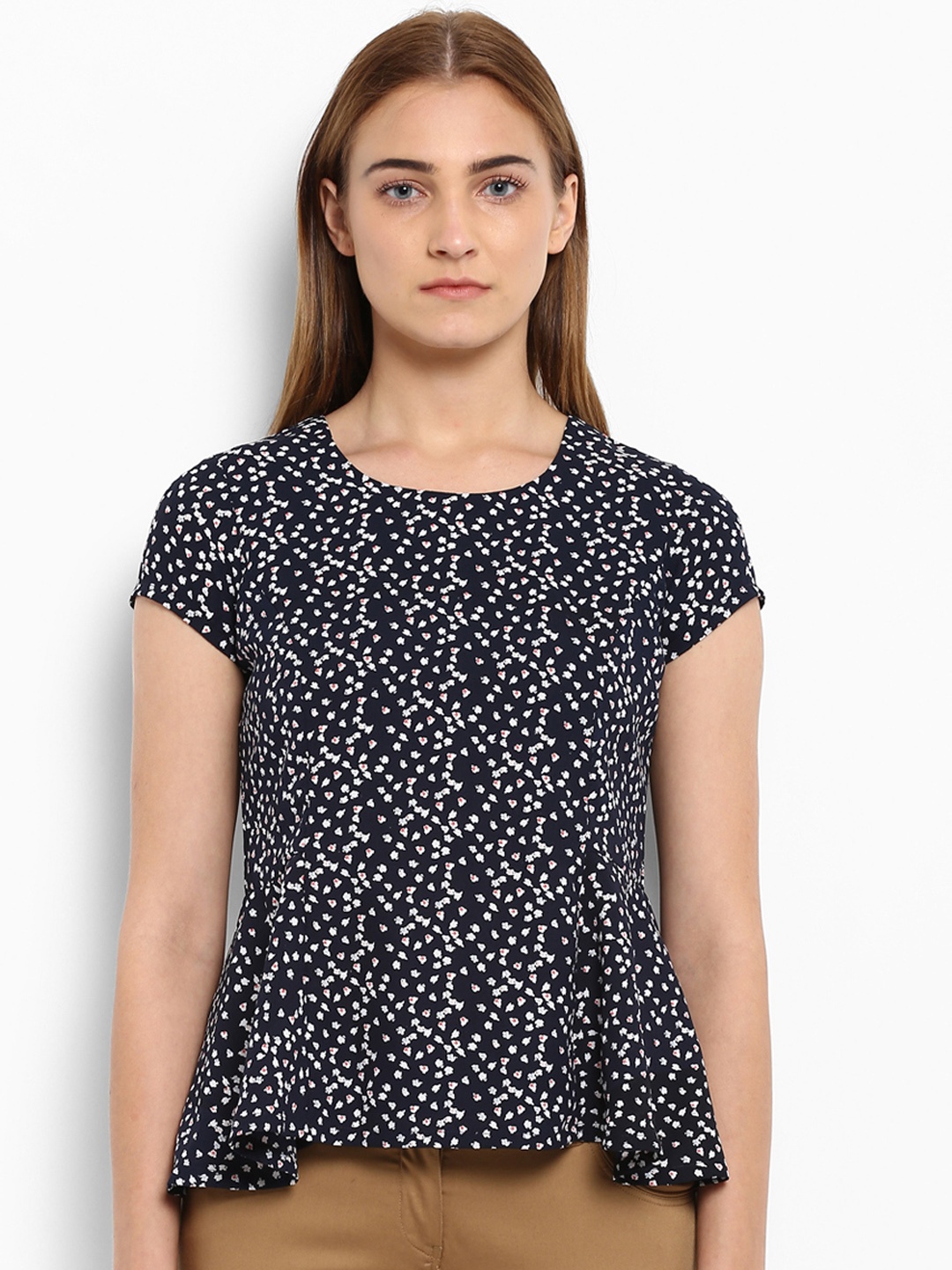 

Park Avenue Women Navy Blue Printed Peplum Top
