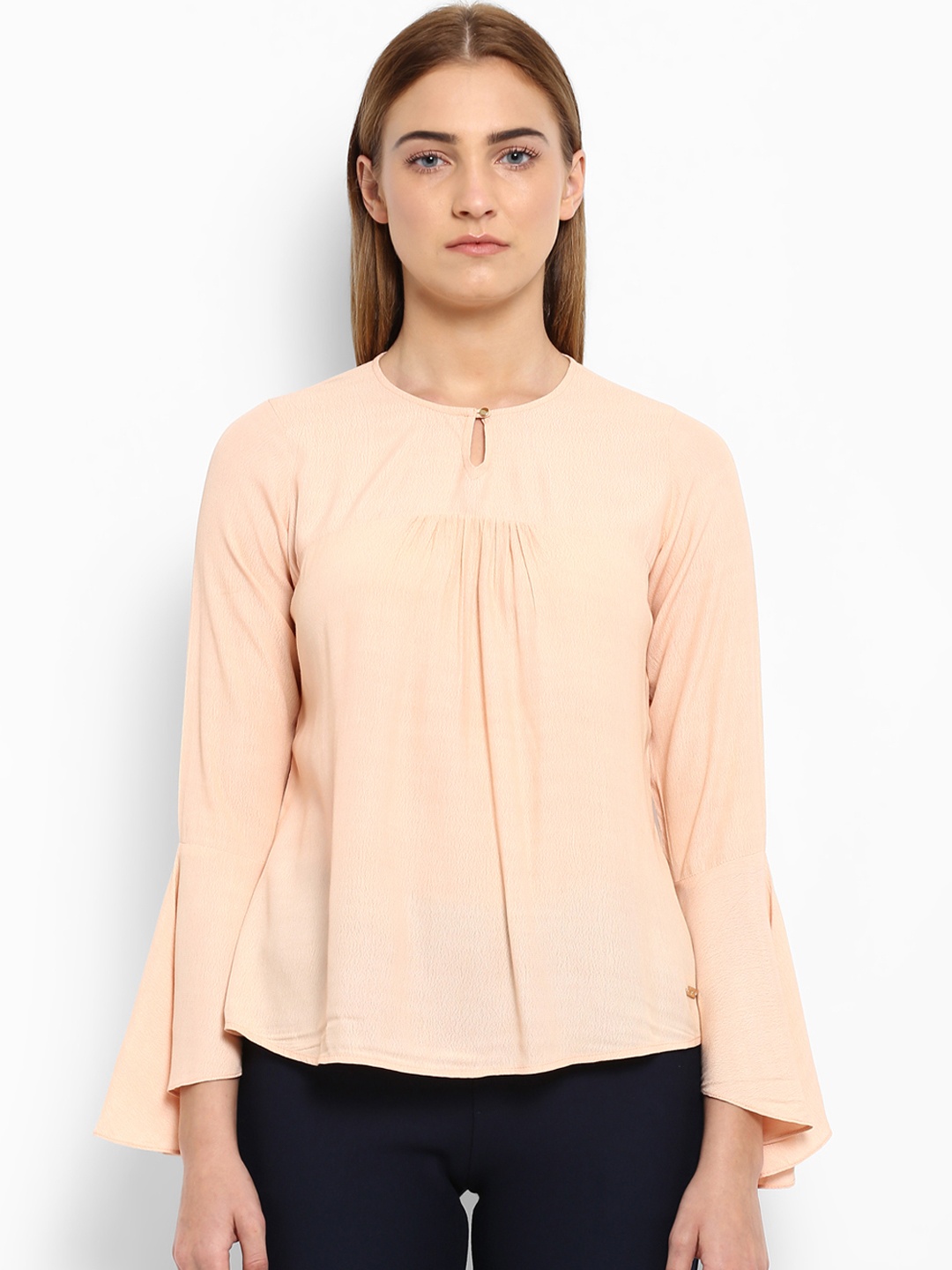 

Park Avenue Women Peach-Coloured Solid A-Line Top