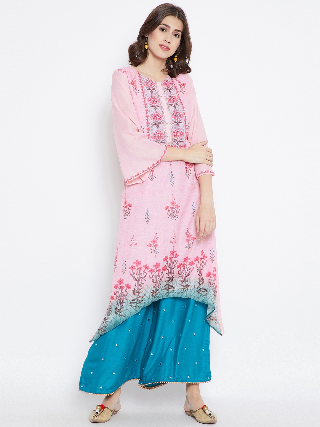 

Be Indi Women Pink Printed Asymmetric Hemline A-Line Kurta