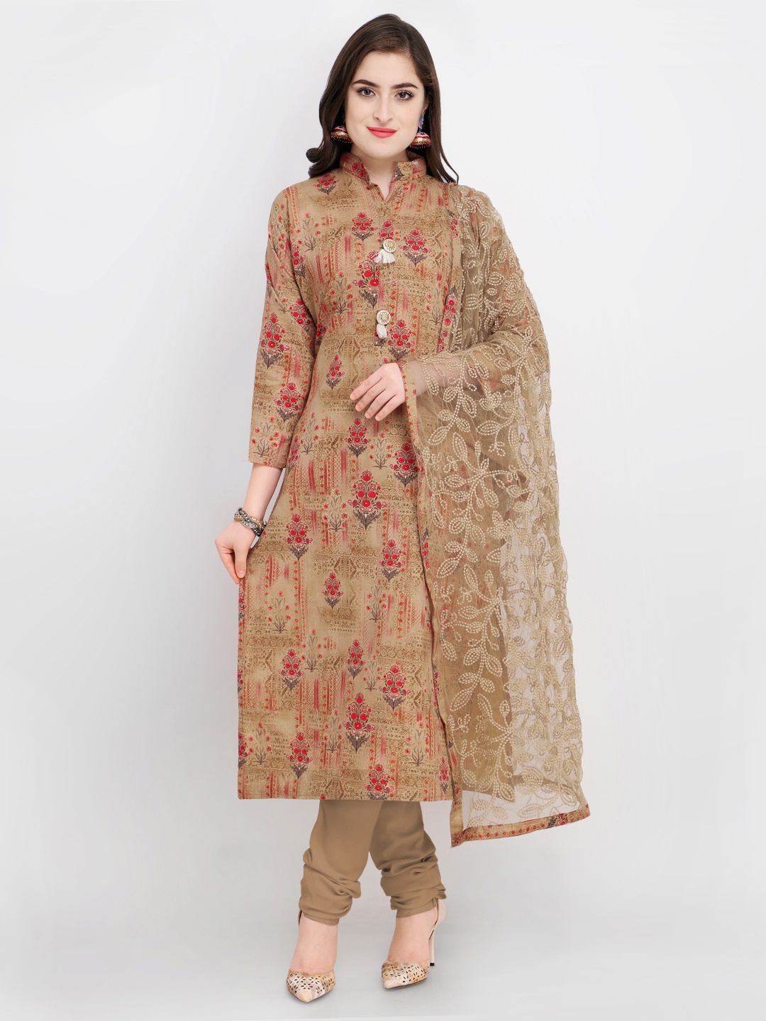 

Rajnandini Beige Cotton Blend Unstitched Dress Material