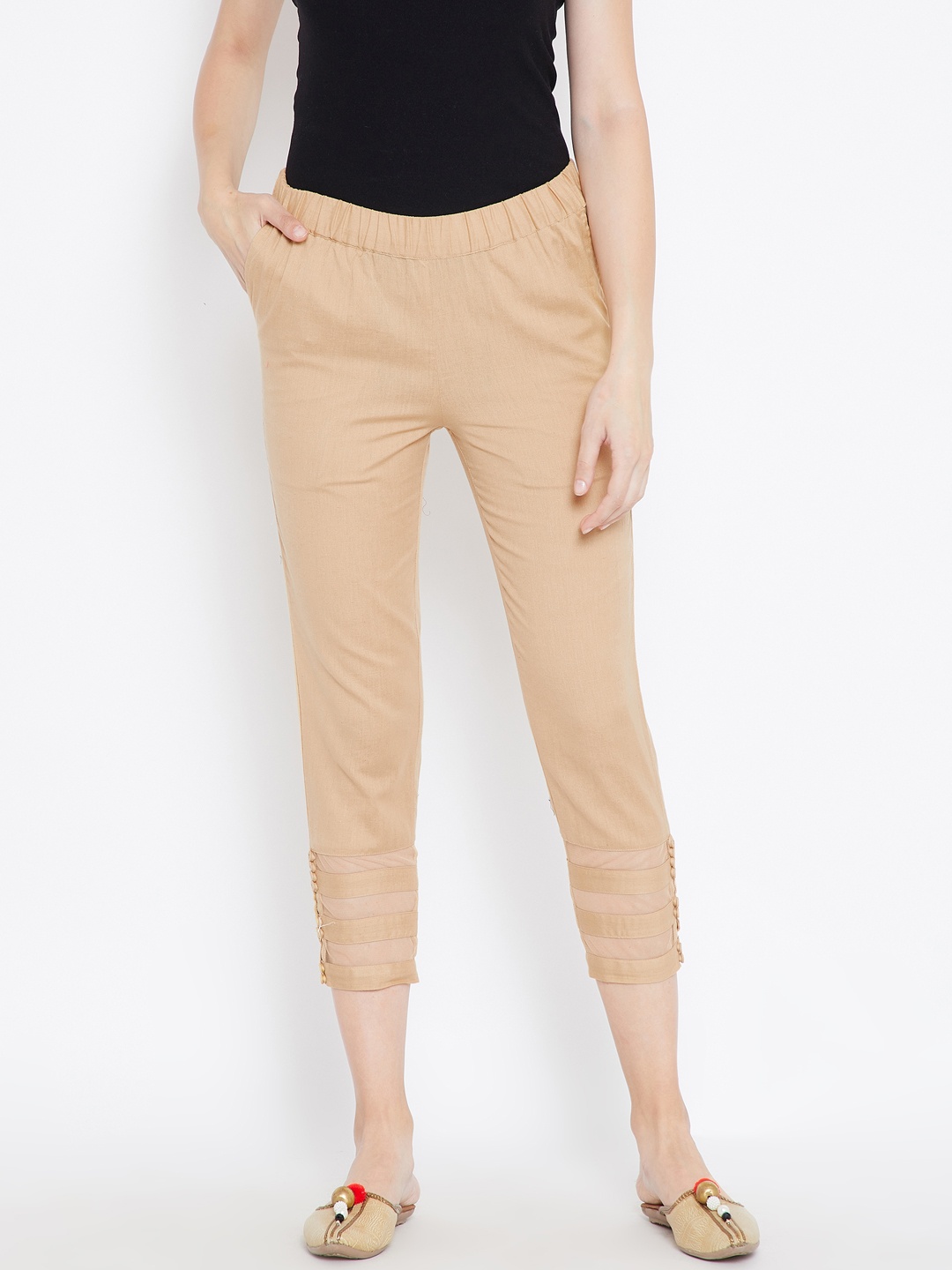 

Be Indi Women Beige Comfort Straight Fit Solid Regular Trousers