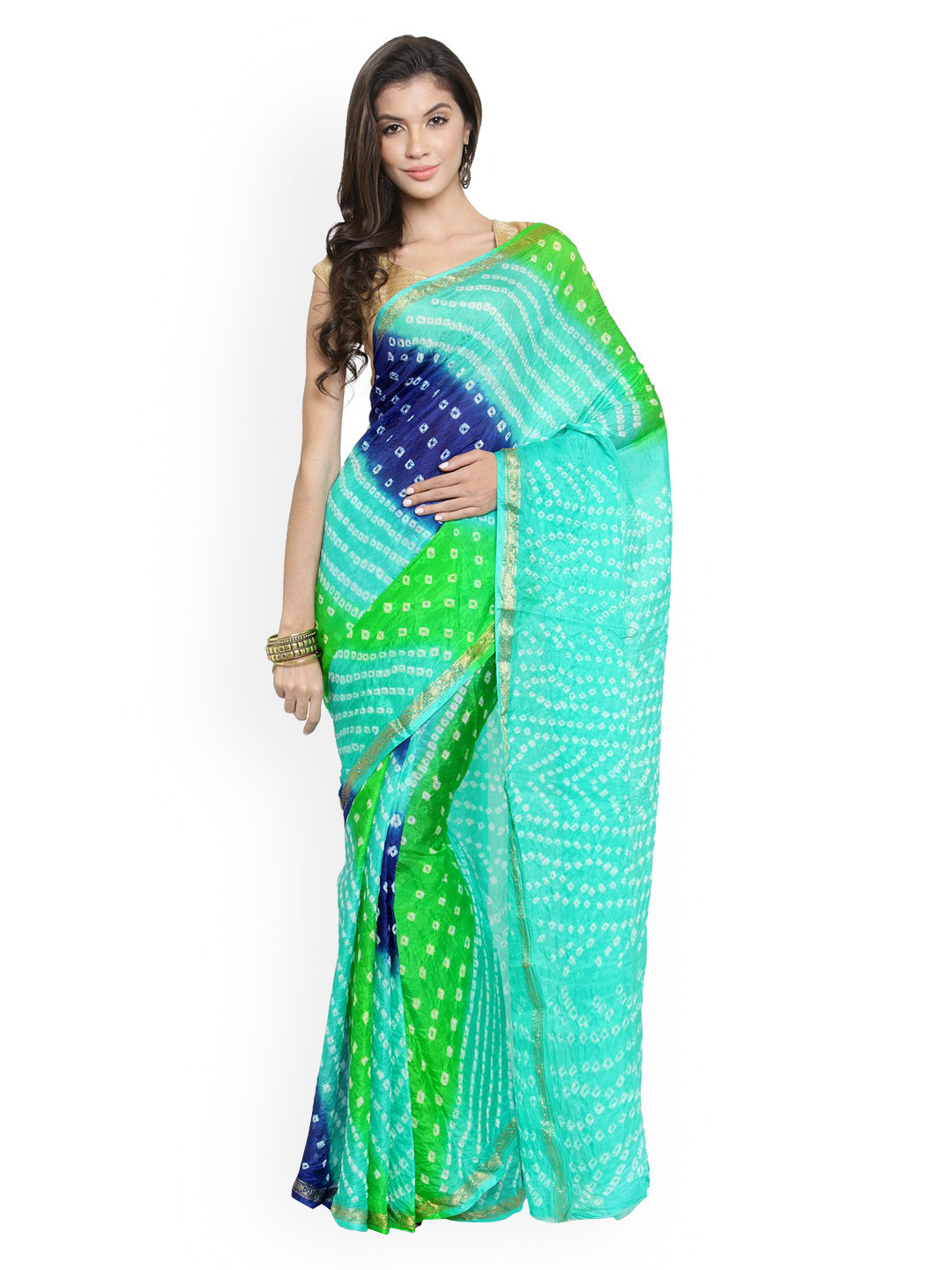 

Mitera Hand Dyed Blue Bandhani Silk Sustainable Saree
