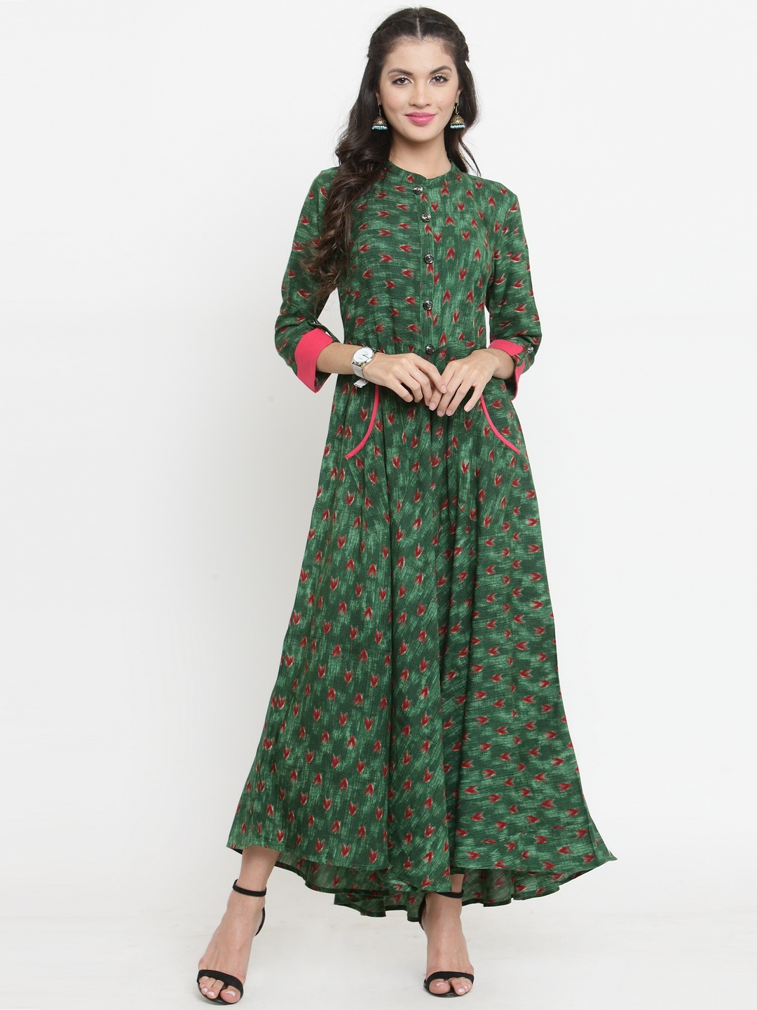 

Indibelle Women Green Printed Maxi Dress