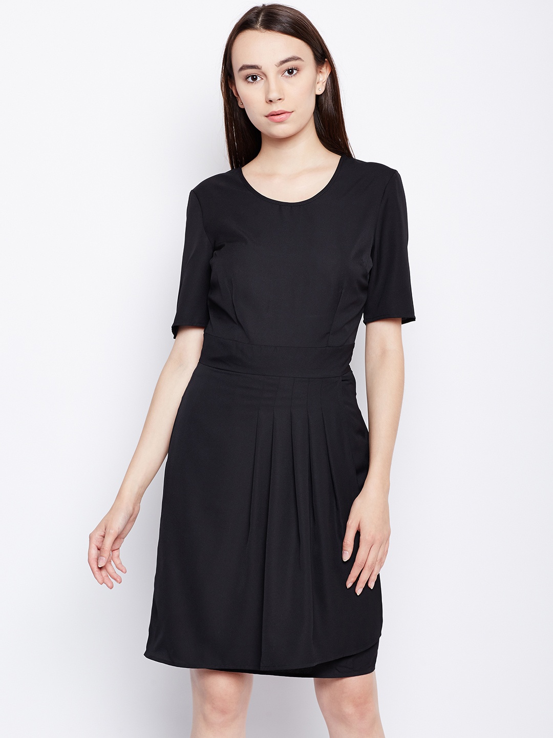 

Oxolloxo Women Black Solid Fit and Flare Dress