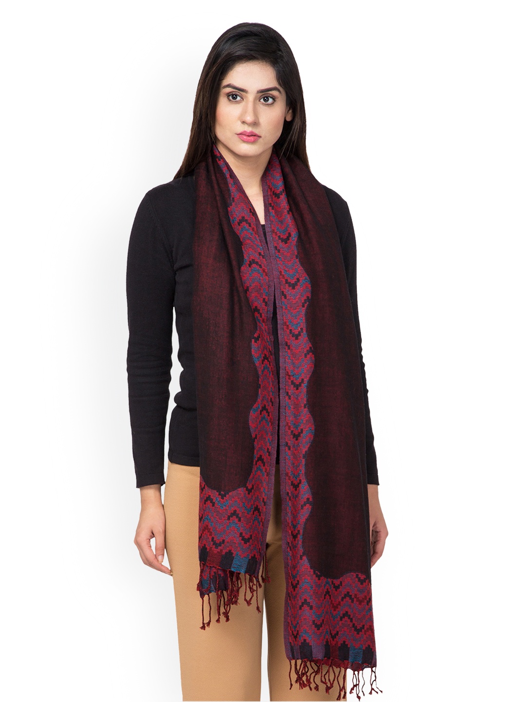 

SHINGORA Women Maroon Woven Design Reversible Stole