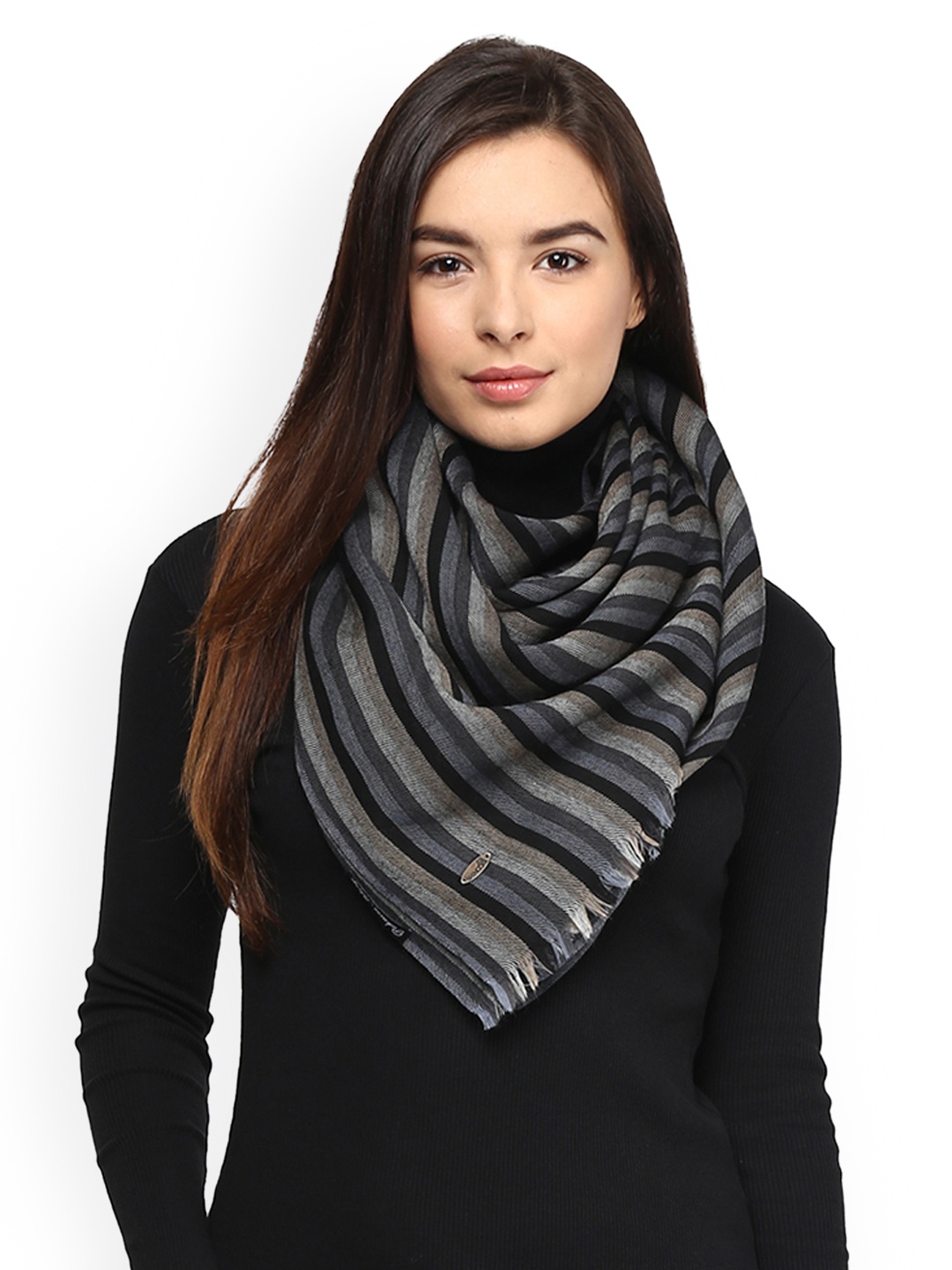 

SHINGORA Women Black & Grey Striped Woollen Shawl