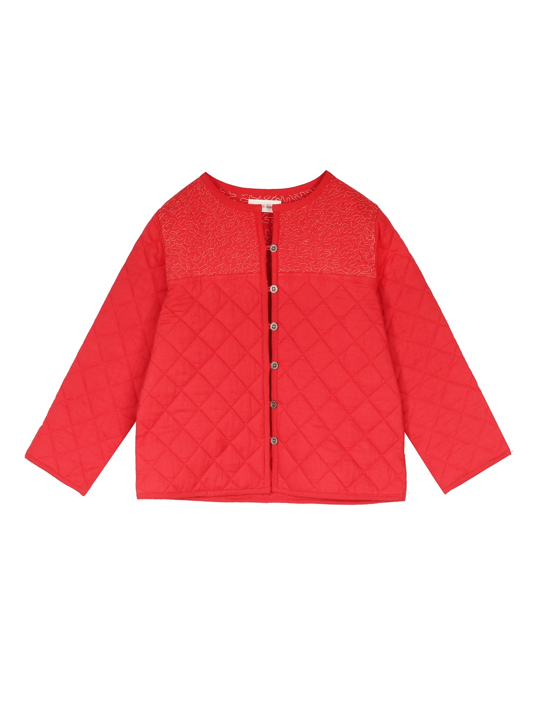 

My Little Lambs Girls Red Solid Lightweight Quilted Jacket