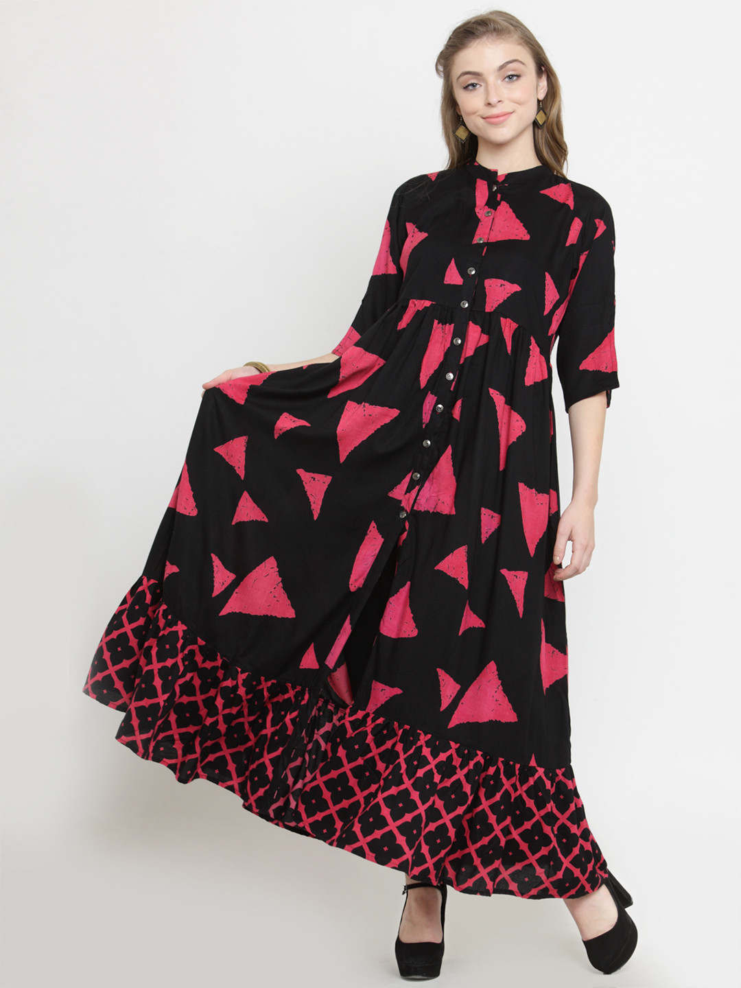 

Indibelle Women Black Printed Maxi Dress