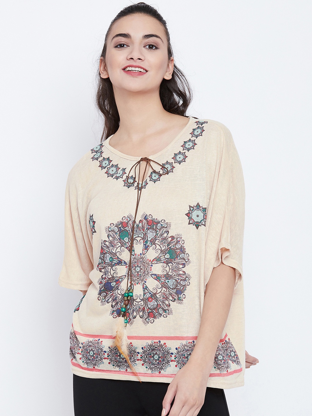 

Camey Women Cream-Coloured Printed Top