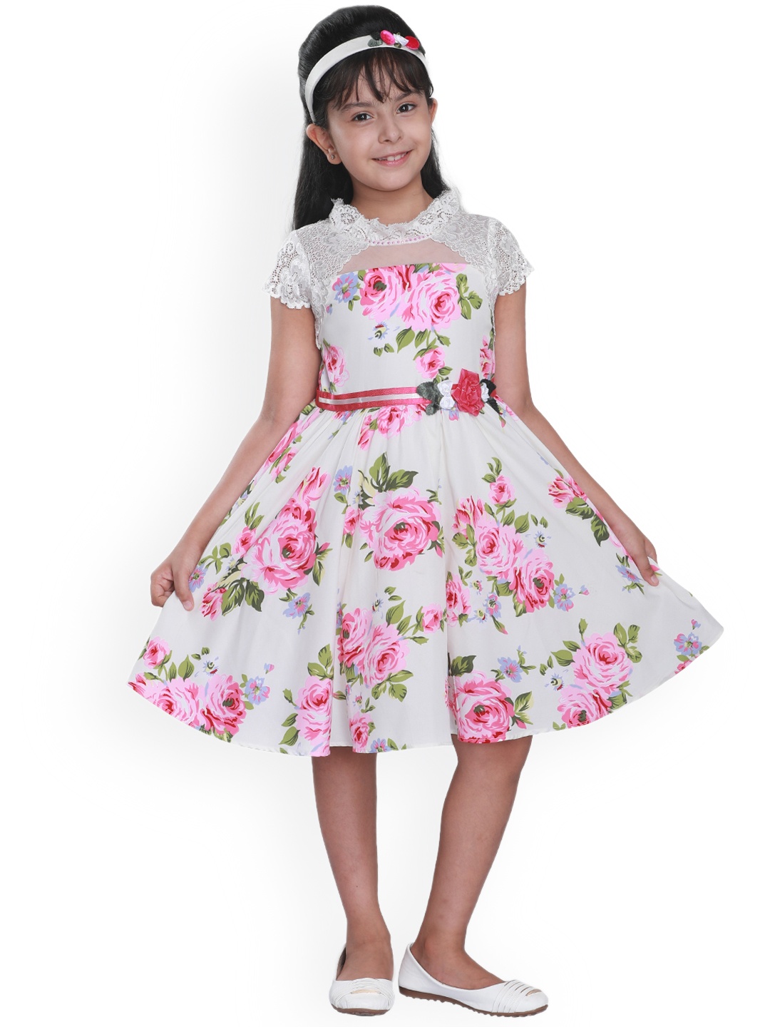 

CUTECUMBER Girls Off-White Printed Fit and Flare Dress