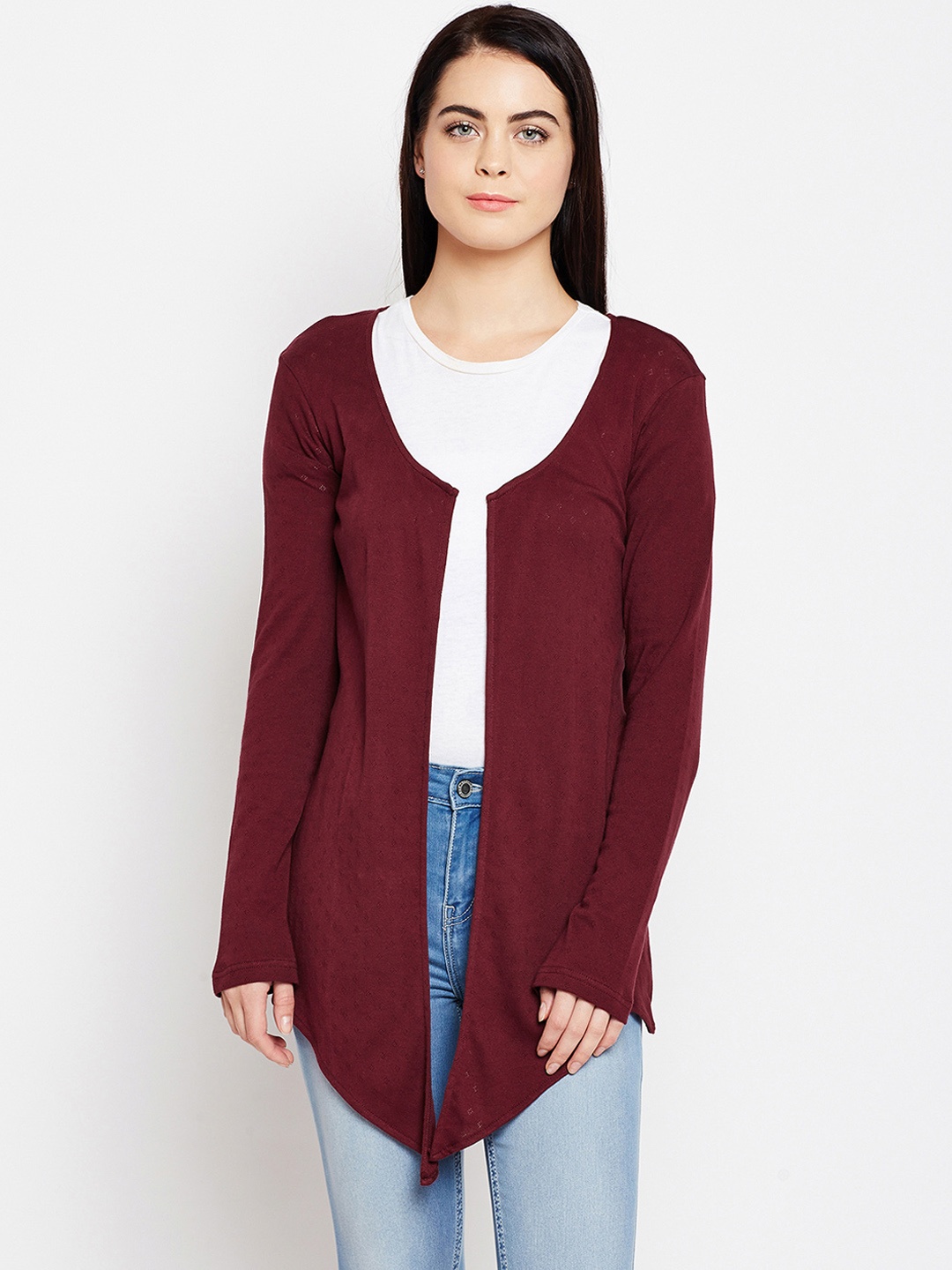 

WISSTLER Burgundy Solid Open Front Shrug