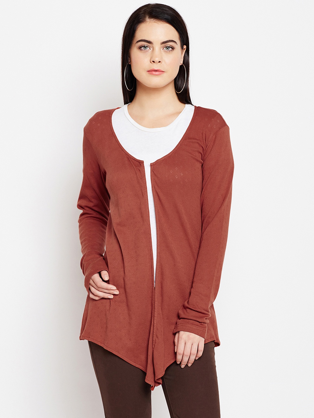 

WISSTLER Rust Self Design Open Front Shrug