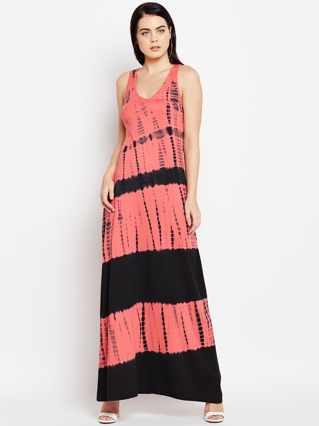 

WISSTLER Women Peach-Coloured & Black Dyed Maxi Dress