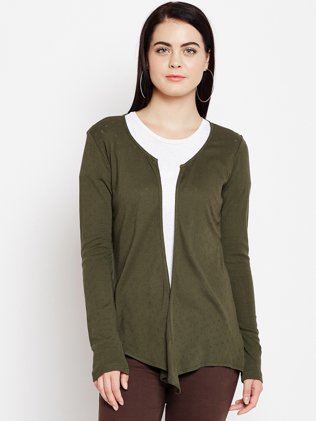 

WISSTLER Olive Green Self Design Open Front Shrug